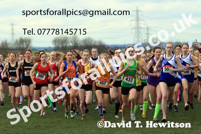 Junior Girls 2024 English Schools Cross Country Champs., Pontefract, March 16th.  Photo: David T. Hewitson/Sports for All Pics
